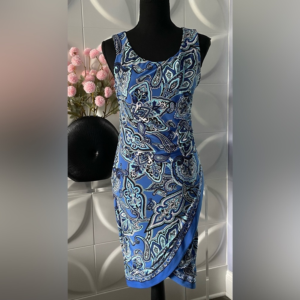 INC International Concepts Women's Blue & Black Paisley Fitted Dress Size Medium